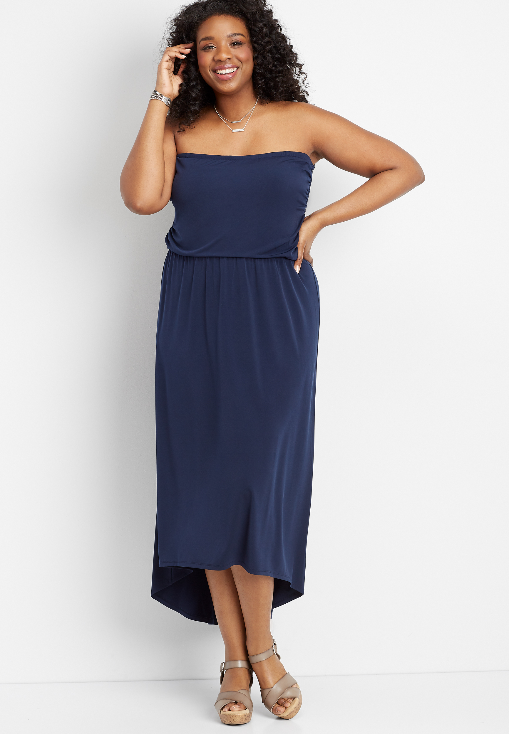 plus size solid tube top maxi dress ...
